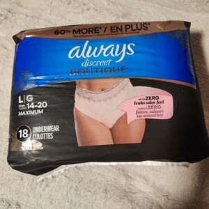 ALWAYS DISCREET BOUTIQUE SIZE L (14-20) 18 Count UNDERWEAR (SEALED PACKAGE)